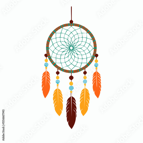 A hanging dreamcatcher with feathers and beads
