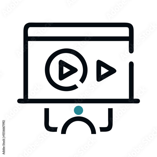 Online video tutorial or streaming concept with screen and play buttons in dark teal color.