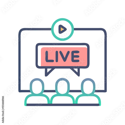 Vector illustration of a live streaming event watched by an audience with black background