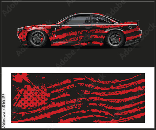 Patriotic Car Wrap Design with Red and Black