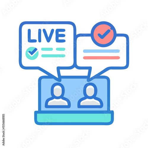 Live Webinar Illustration with Speech Bubbles and Checklist on Black Background