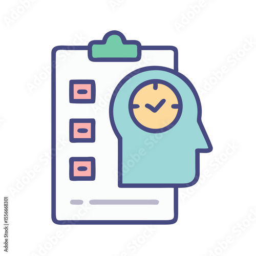 Conceptual image of a checklist with time management representation in doodle style