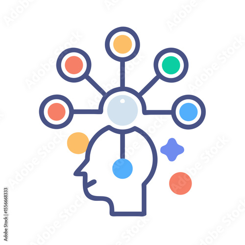 Mind Connectivity and Ideas: A Flat Illustration of Cognitive Connections and Diverse Thoughts