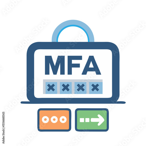 Multi-factor authentication concept with padlock graphic, security access icon, and approval buttons