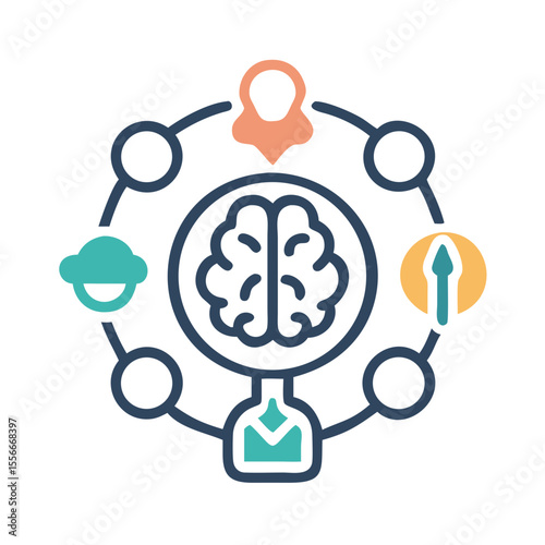 Mind Connection Network with Flat Icons Representing Ideas, Growth, Communication and Leadership