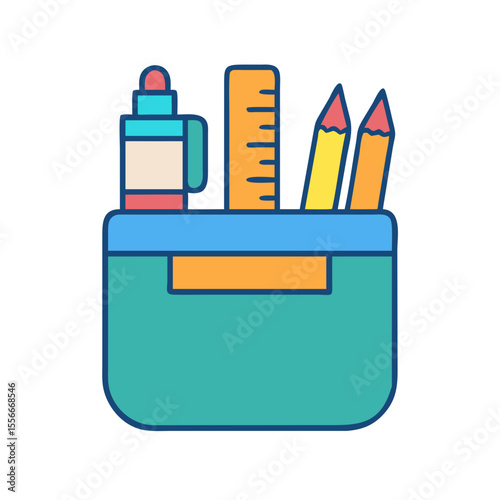 Stationery organizer featuring pen, ruler, and pencils in a simplified and vibrant style