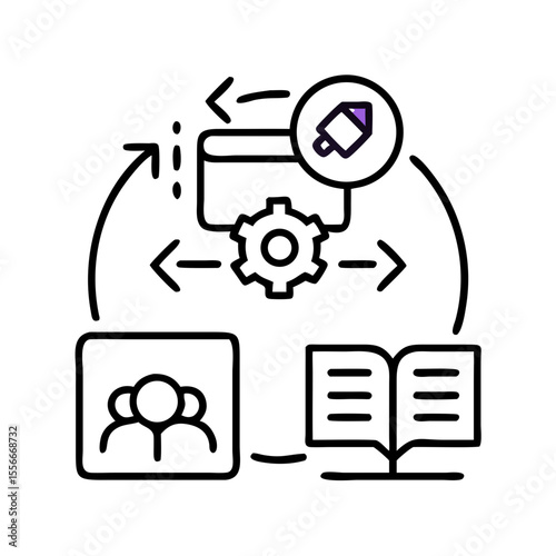 Minimalist purple pencil icon on a black background, representing creativity and design