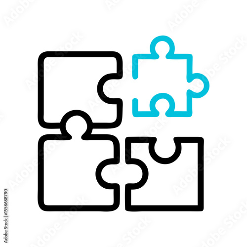 Isolated Light Blue Puzzle Piece Symbol on Black Background for Solving Problems