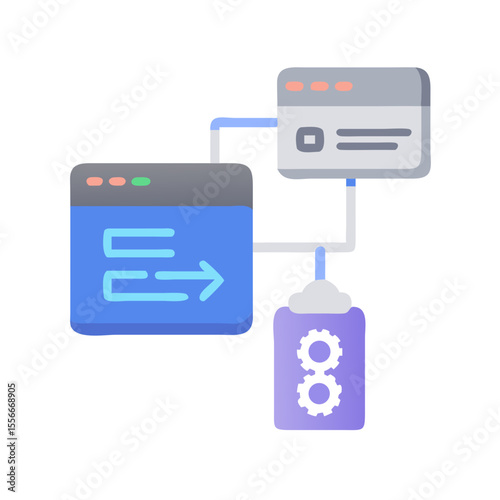 Data Processing Connection Between Web Pages and Server Illustrated with Flat Style Graphic