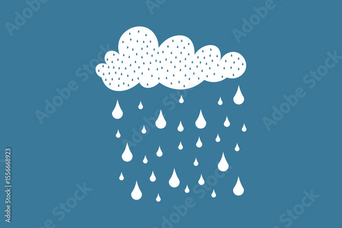 Decorative pastel vector of clouds and rain drops, hand-drawn cartoon weather scene, soft and minimal style, seamless background for fabric, wallpapers, kids projects, print and web design
