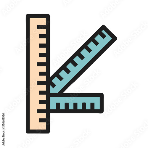 Two stylized rulers arranged at an angle to demonstrate measurement or drafting techniques