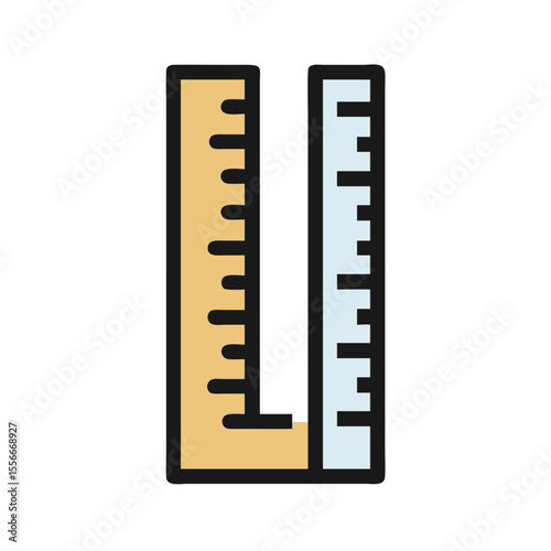 Stylized illustration of a right angle ruler featuring contrasting color sections on black backdrop