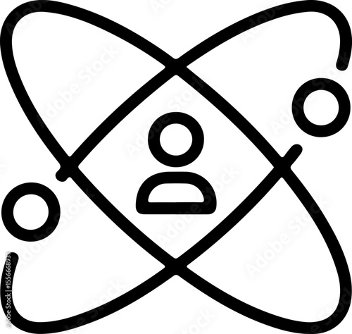 Abstract icon representing a person within an atomic structure or orbit