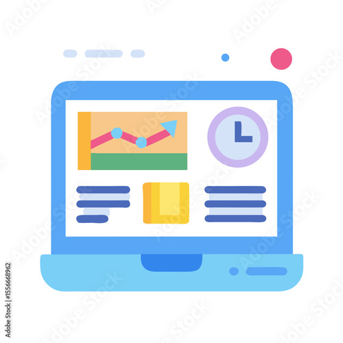 Laptop interface displaying graphs, data and time, suggesting online analytics and management
