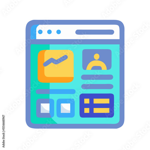 Digital interface mockup with chart, profile, and list elements on a web browser window.