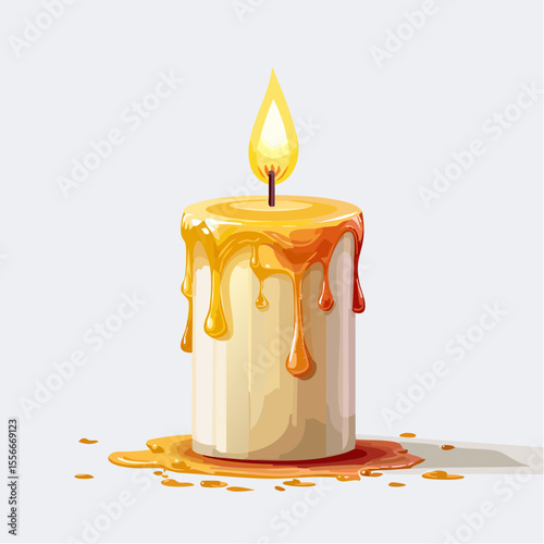 A birthday candle burning with wax drips
