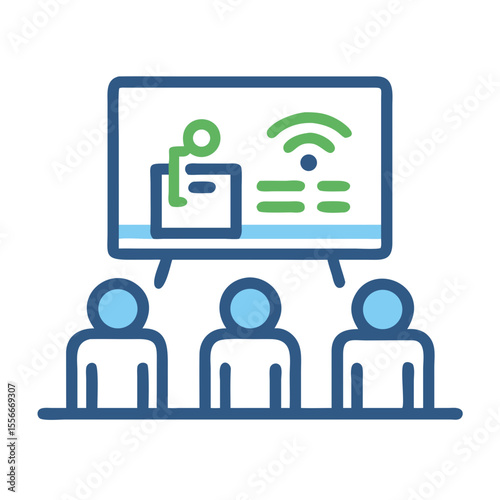 Remote Conference Flat Illustration Depicting Online Business Meeting with Audience and Presenter