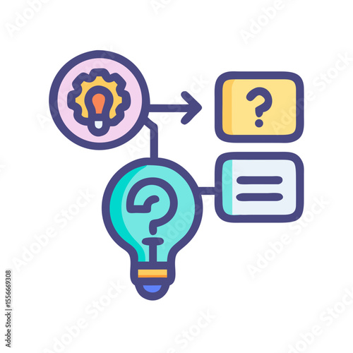 Conceptual Illustration of Problem Solving Process with Question Mark, Lightbulb and Idea Development