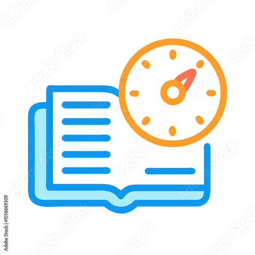 Time Management Concept: Open Book with a Clock on Top, Flat Vector Illustration