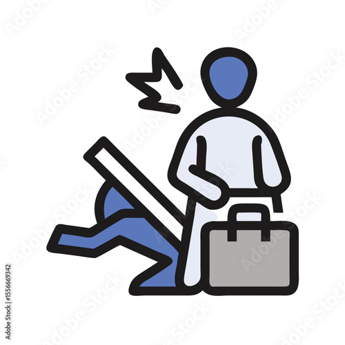 Stick figure business person experiencing workplace accident or incident with injury illustration