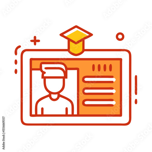 Graduation ID Badge Icon with Student Silhouette and Orange Color Scheme