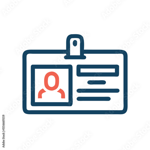 Simple blue and red employee ID badge icon on a black background illustration