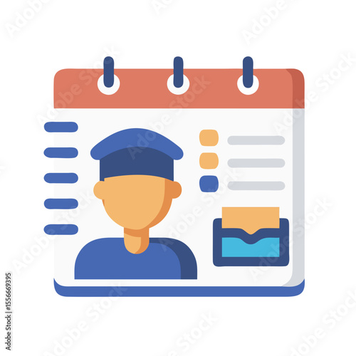 Illustration of a calendar with a police officer profile, appointment scheduling and reminder concept