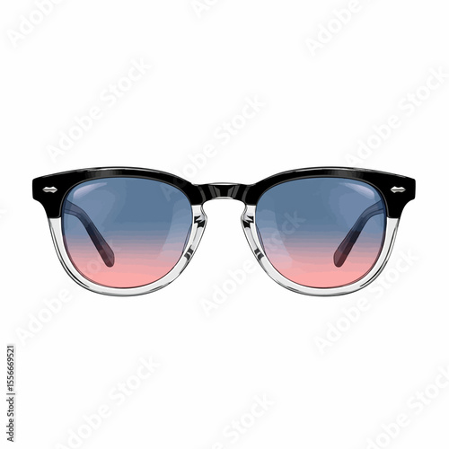 Black & Clear Browline with Blue-Rose Gradient Lenses Sunglasses