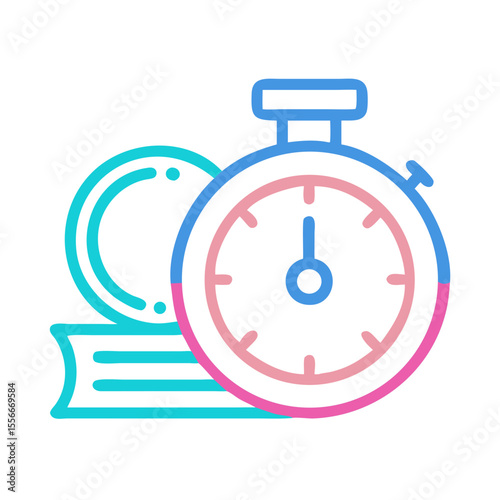 Stylized stop watch and tape roll graphic on black background to represent timeliness