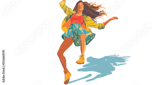 Young Woman Dancing Flat Vector Illustration