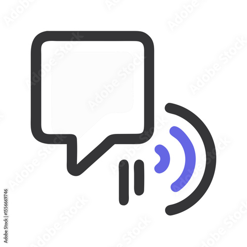 Modern communication icon with a speech bubble and signal waves on black backdrop
