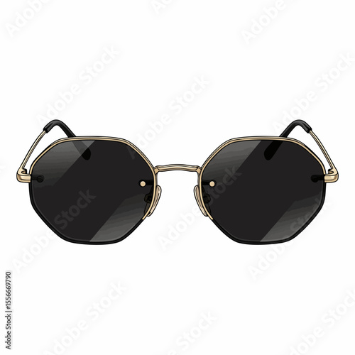 Gold Rimless Octagon with Solid Black Lenses Sunglasses
