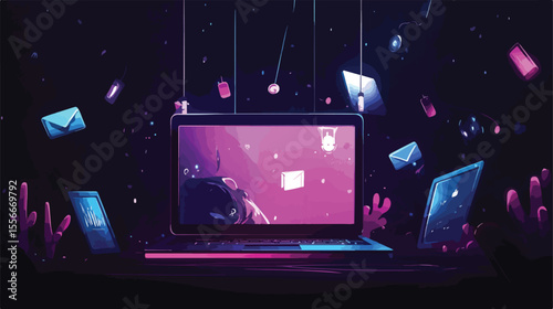 Online Phishing Hacking Scam Concept with Data, Cybersecurity Theft Illustration