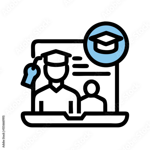 Skills Trade Illustration Featuring Wrench and Graduation Cap in Blue on Black