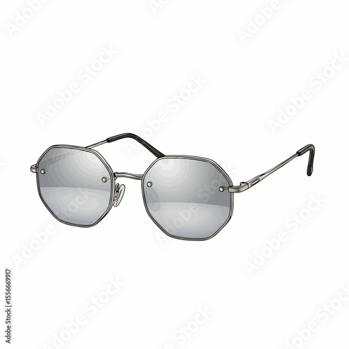 Gold Rimless Octagon with Silver Mirror Lenses Sunglasses