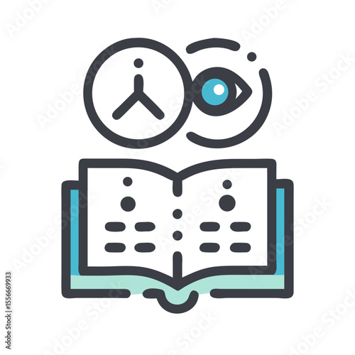 Time, vision, and knowledge: an open book with clock and eye, symbolizing learning and foresight