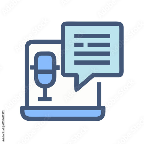 Podcast Recording on Laptop with Speech Bubble Icon Illustration on Black Background