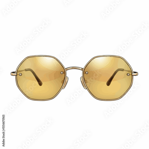 Gold Rimless Octagon with Gold Mirror Lenses Sunglasses