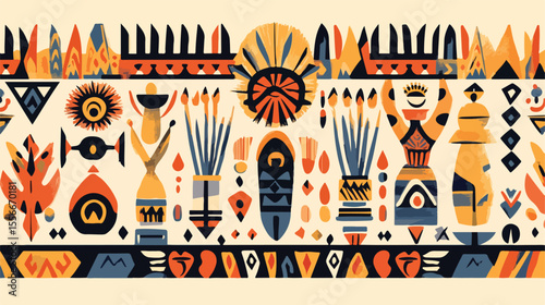 African Culture Abstract Decoration Border in Flat Design