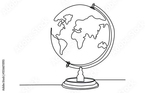 Continuous one line drawing of world globe map vector illustration, World map one line art, hand drawn.