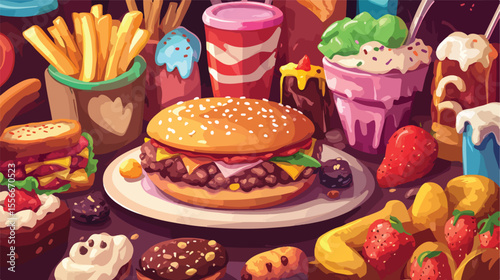 Delicious Tasty Food Cartoon Flat Vector Illustration
