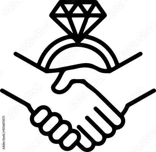 Diamond ring handshake icon symbolizing partnership agreement and commitment