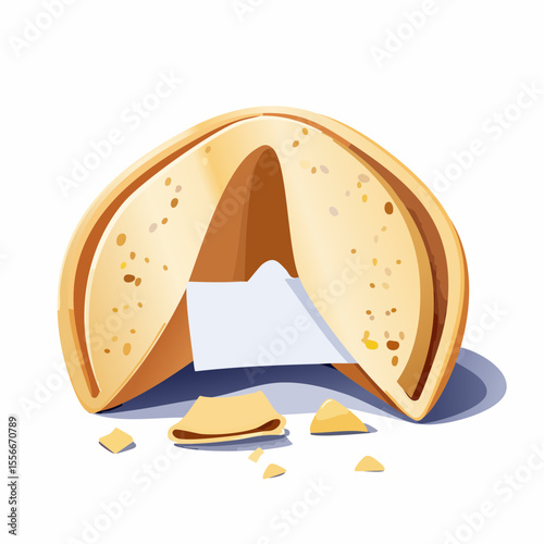 A fortune cookie cracked open with paper visible
