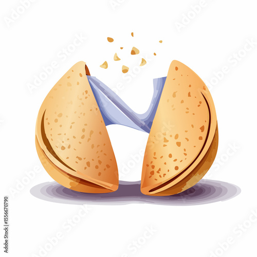 A fortune cookie cracked open with paper visible
