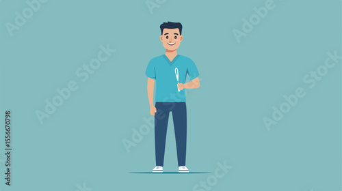 Professional Dentist Man Holding Toothbrush Flat Vector Illustration