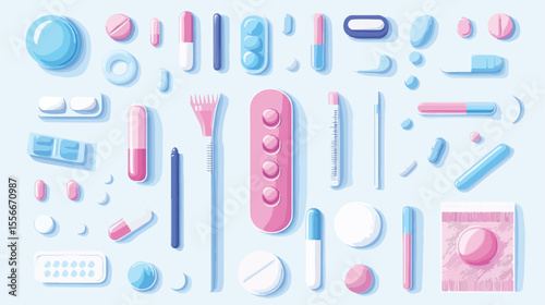 Modern Designs of Contraceptive Methods Flat Vector Illustration