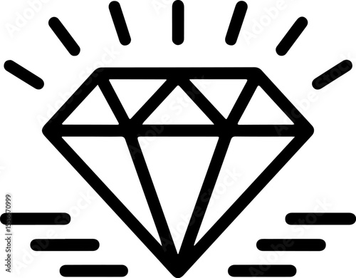 Stylized black outline of a sparkling diamond gemstone with light rays