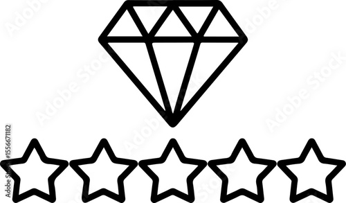 Diamond rating with five stars icon representing quality and excellence