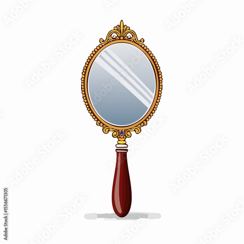 A handheld mirror with ornate handle
