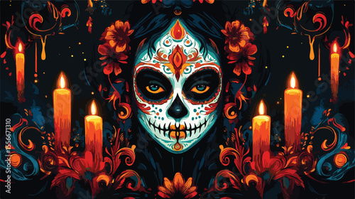 Day of the Dead Portrait with Candles Wax Flames